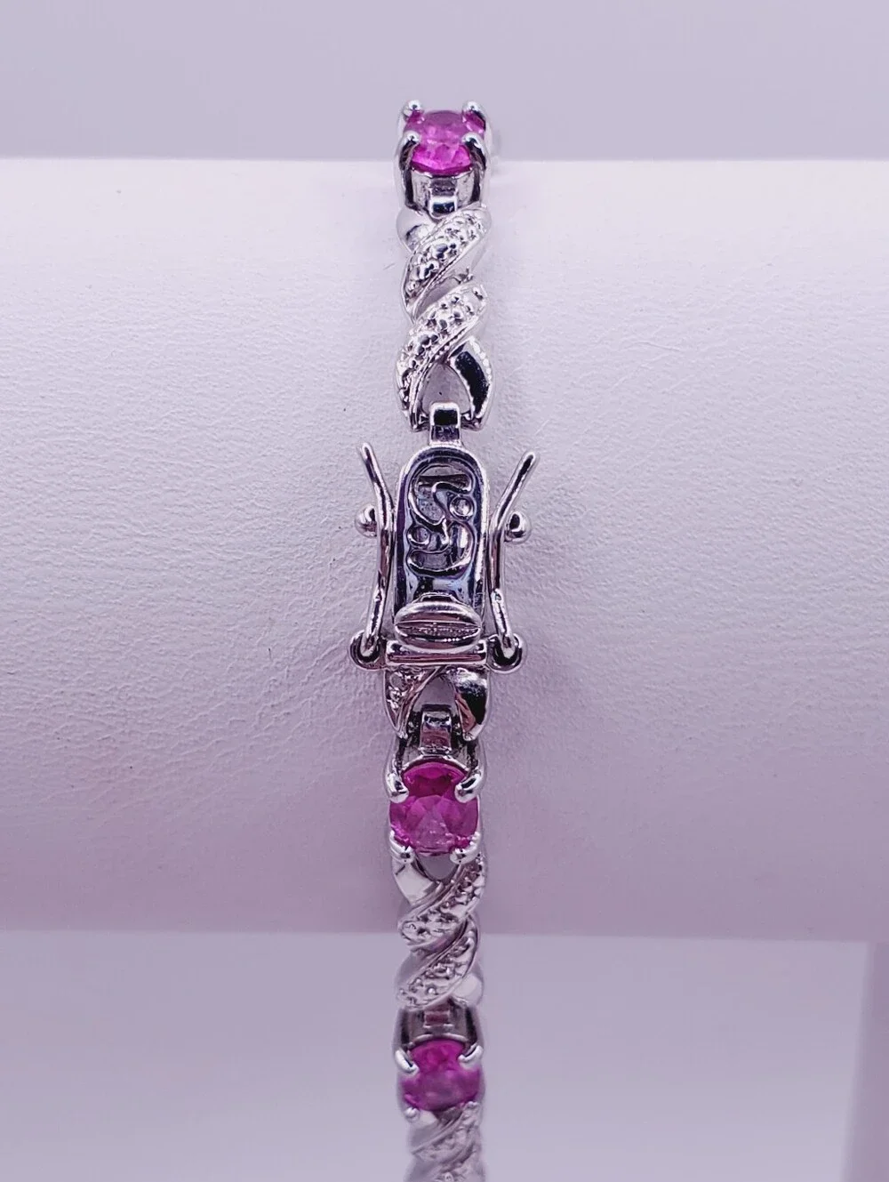 4 Carat Pink Sapphire & Diamond Accent Twist Tennis Bracelet - 925 Silver